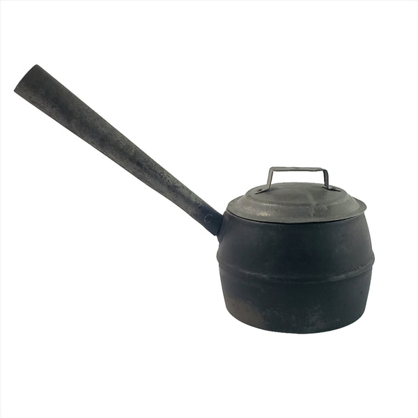 Antique MARIETTA Cast Iron Sauce Pot Tin Lid 1 Pt Tubular Side Handle Gate Mark