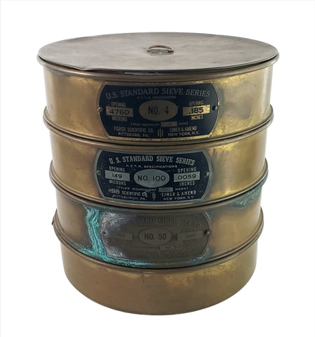 Vintage Brass Stackable Lab Sieves Set of 4  Fisher Scientific Co and Elmer & Amend