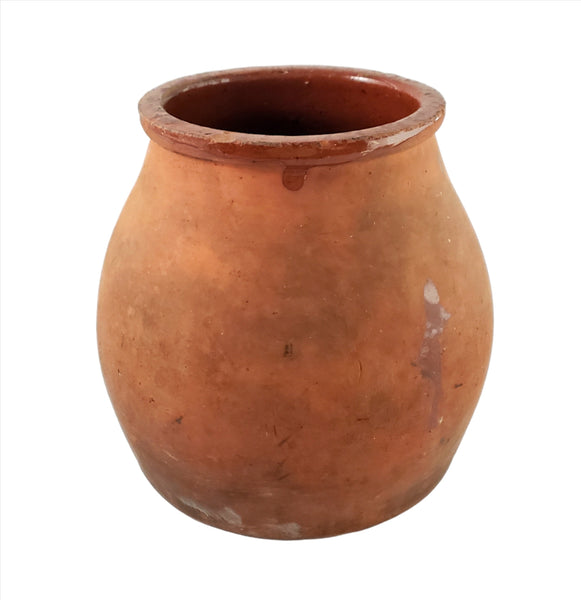 Early Redware Crock Vessel Glazed Pumpkin Interior 8"
