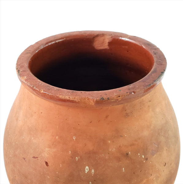 Early Redware Crock Vessel Glazed Pumpkin Interior 8"