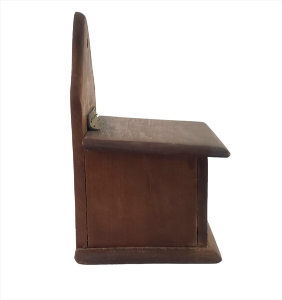 Vintage Wooden Hanging Wall Box with Leather Strap Hinged Lid Tombstone Backboard