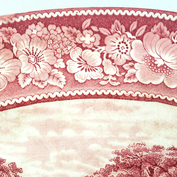 Large English Red Transferware Oval Platter 20" Rural England WR MIDWINTER LTD
