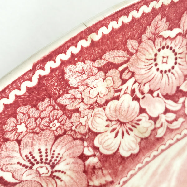 Large English Red Transferware Oval Platter 20" Rural England WR MIDWINTER LTD