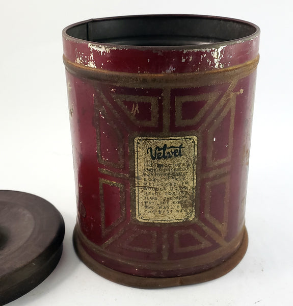 Antique Velvet Tobacco Tin Cylinder Early Smoke Logo by Liggett & Myers