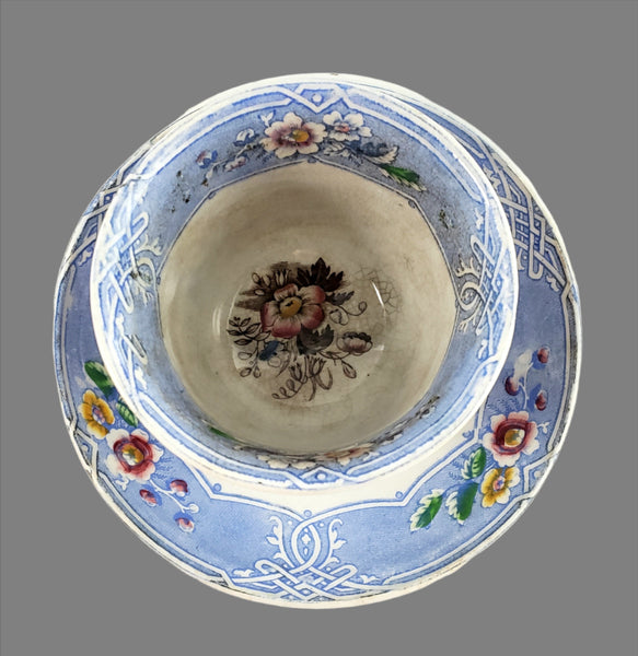 Antique English Ironstone Handleless Cup & Saucer "Indian" Pattern Livesley, Powell & Co.