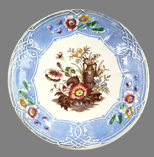 Antique English Ironstone Handleless Cup & Saucer "Indian" Pattern Livesley, Powell & Co.