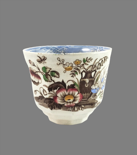 Antique English Ironstone Handleless Cup & Saucer "Indian" Pattern Livesley, Powell & Co.