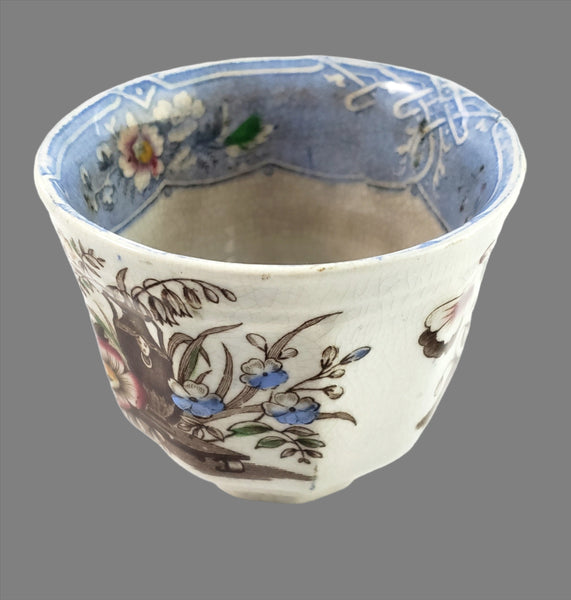 Antique English Ironstone Handleless Cup & Saucer "Indian" Pattern Livesley, Powell & Co.