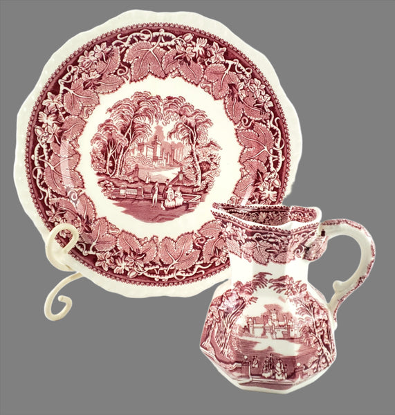 Mason's English Ironstone Red Transfer Creamer Jug and Dinner Plate