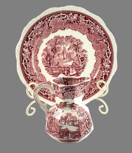 Mason's English Ironstone Red Transfer Creamer Jug and Dinner Plate