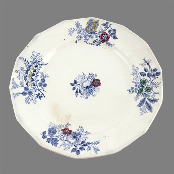 Antique English Transfer Princess Feather 3 Pc Handleless Cup, Saucer & Plate E. Challinor