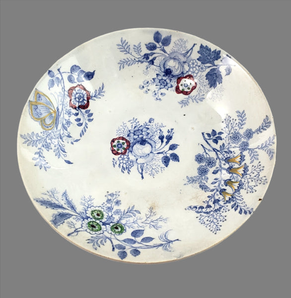 Antique English Transfer Princess Feather 3 Pc Handleless Cup, Saucer & Plate E. Challinor