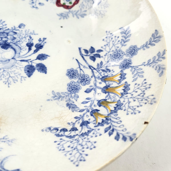 Antique English Transfer Princess Feather 3 Pc Handleless Cup, Saucer & Plate E. Challinor
