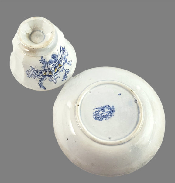 Antique English Transfer Princess Feather 3 Pc Handleless Cup, Saucer & Plate E. Challinor