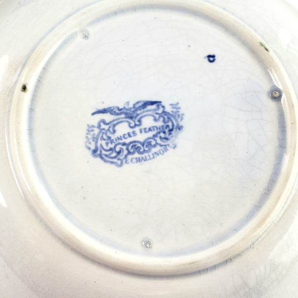Antique English Transfer Princess Feather 3 Pc Handleless Cup, Saucer & Plate E. Challinor