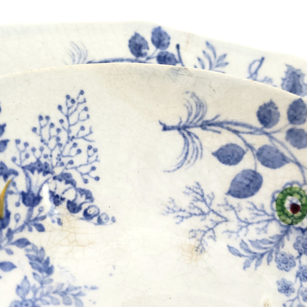 Antique English Transfer Princess Feather 3 Pc Handleless Cup, Saucer & Plate E. Challinor