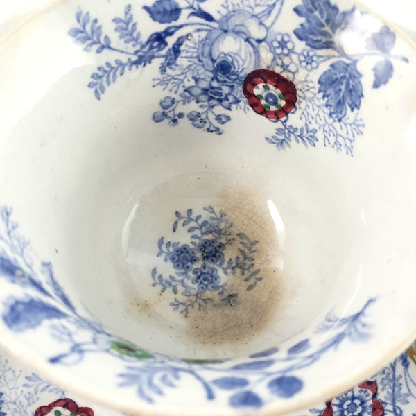 Antique English Transfer Princess Feather 3 Pc Handleless Cup, Saucer & Plate E. Challinor