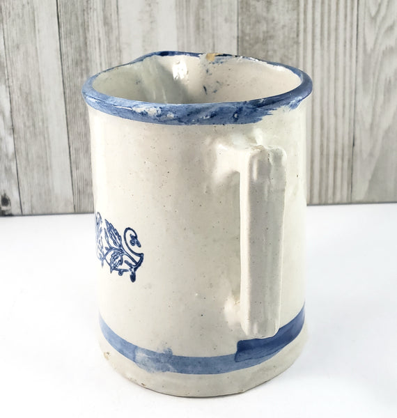 Old Farmhouse Stoneware Milk Pitcher Blue Stencil & Trim 6 Cups