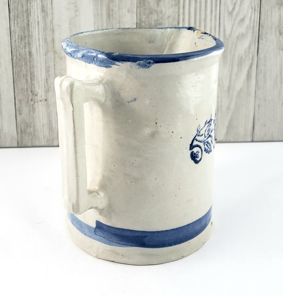 Old Farmhouse Stoneware Milk Pitcher Blue Stencil & Trim 6 Cups