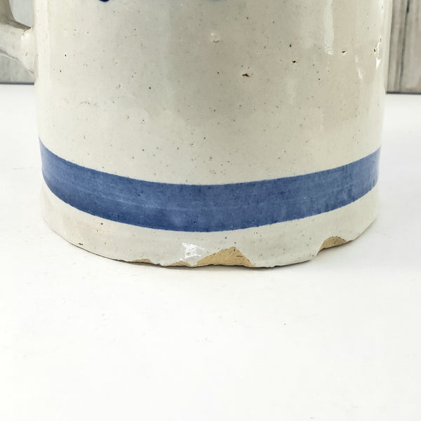 Old Farmhouse Stoneware Milk Pitcher Blue Stencil & Trim 6 Cups