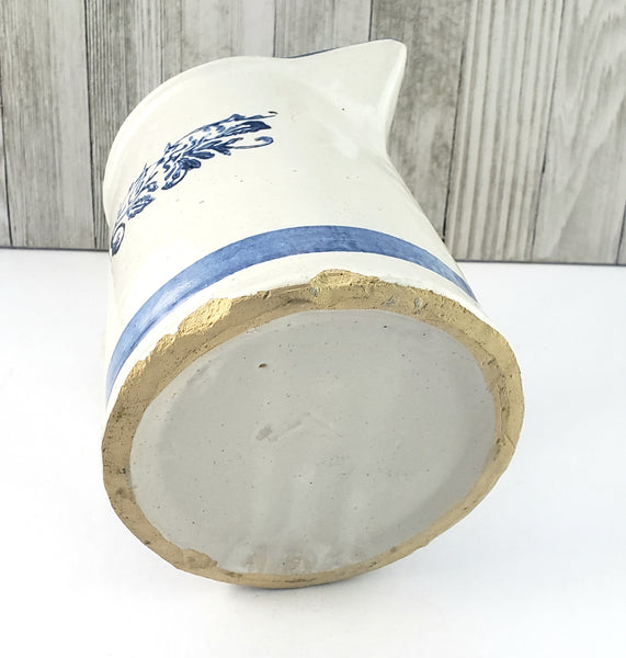 Old Farmhouse Stoneware Milk Pitcher Blue Stencil & Trim 6 Cups