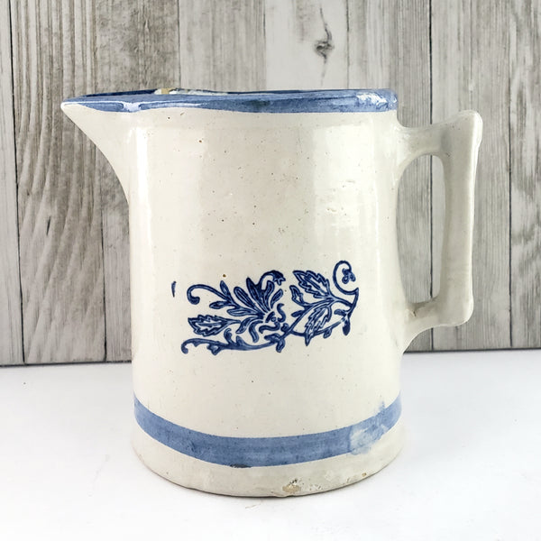 Old Farmhouse Stoneware Milk Pitcher Blue Stencil & Trim 6 Cups