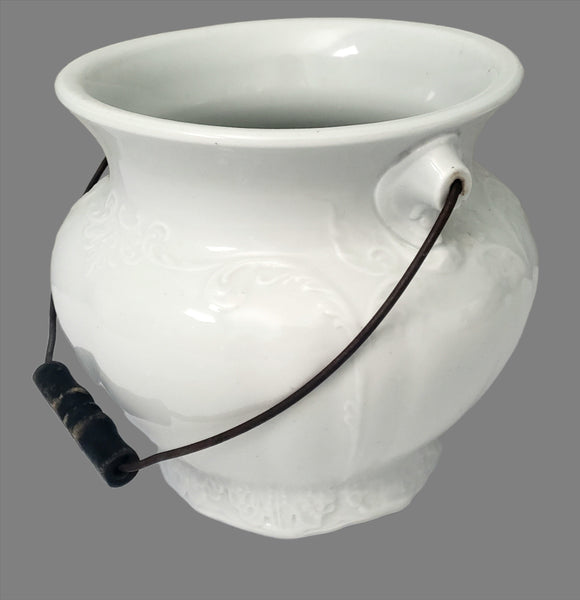 Antique Victorian White Ironstone Slop Jar Bucket Master Chamber Pot with Bail Handle