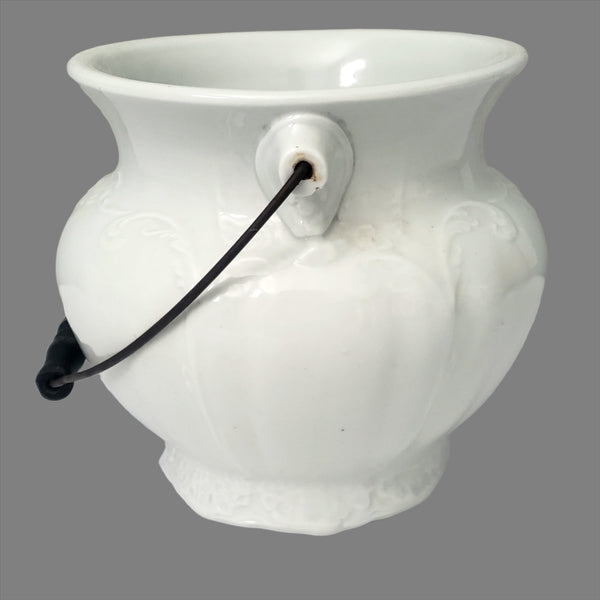 Antique Victorian White Ironstone Slop Jar Bucket Master Chamber Pot with Bail Handle