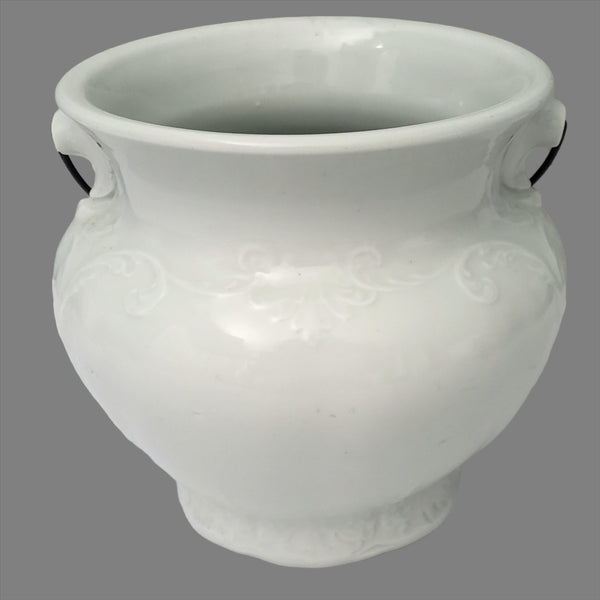 Antique Victorian White Ironstone Slop Jar Bucket Master Chamber Pot with Bail Handle