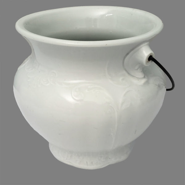 Antique Victorian White Ironstone Slop Jar Bucket Master Chamber Pot with Bail Handle