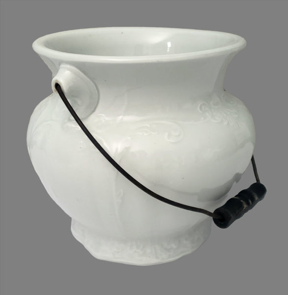 Antique Victorian White Ironstone Slop Jar Bucket Master Chamber Pot with Bail Handle