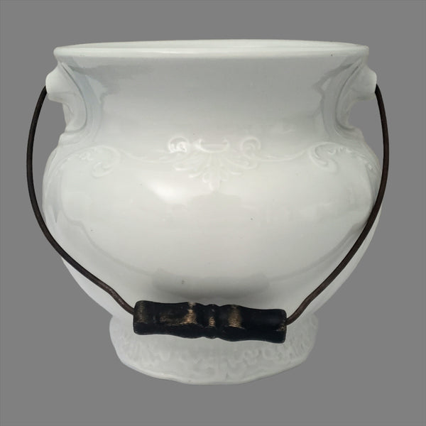 Antique Victorian White Ironstone Slop Jar Bucket Master Chamber Pot with Bail Handle