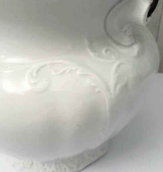 Antique Victorian White Ironstone Slop Jar Bucket Master Chamber Pot with Bail Handle