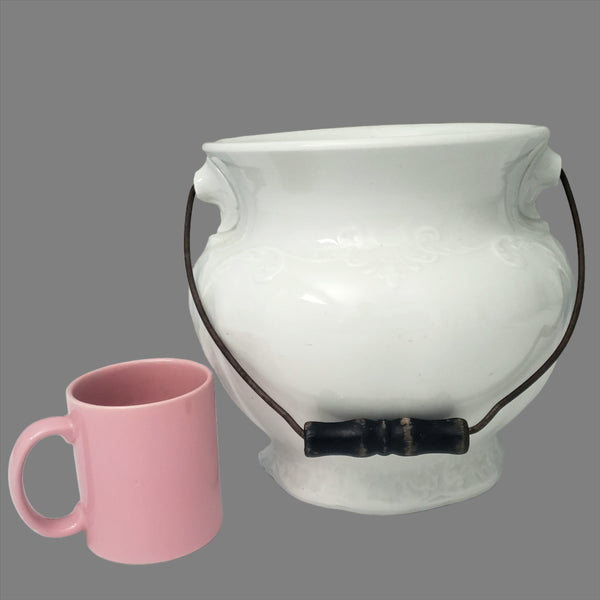 Antique Victorian White Ironstone Slop Jar Bucket Master Chamber Pot with Bail Handle
