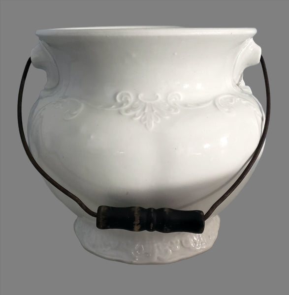 Antique Victorian White Ironstone Slop Jar Bucket Master Chamber Pot with Bail Handle