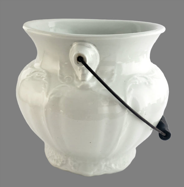 Antique Victorian White Ironstone Slop Jar Bucket Master Chamber Pot with Bail Handle