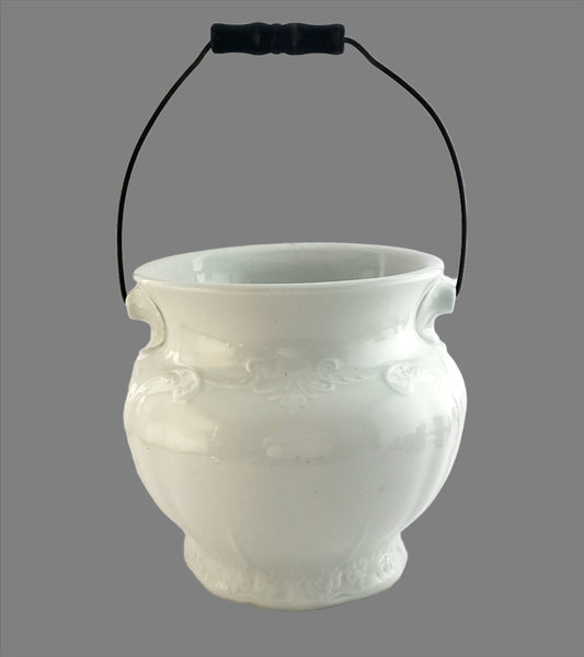 Antique Victorian White Ironstone Slop Jar Bucket Master Chamber Pot with Bail Handle