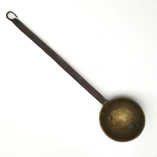 Antique Hand Forged Wrought Iron & Brass Ladle Dipper 19" Hook Hanger