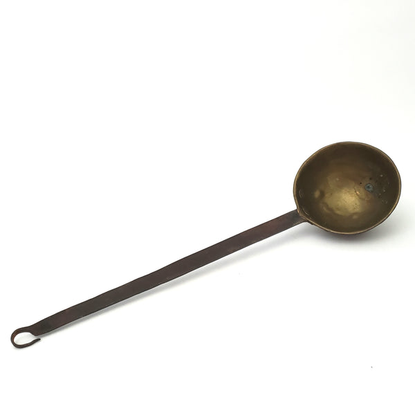 Antique Hand Forged Wrought Iron & Brass Ladle Dipper 19" Hook Hanger