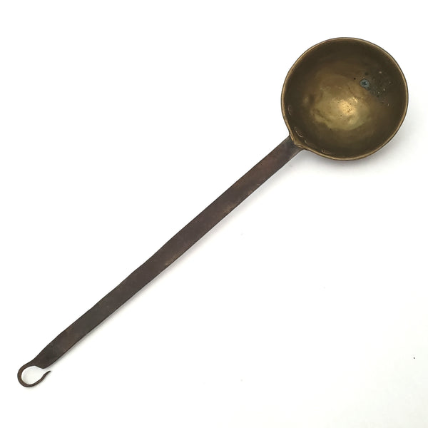 Antique Hand Forged Wrought Iron & Brass Ladle Dipper 19" Hook Hanger