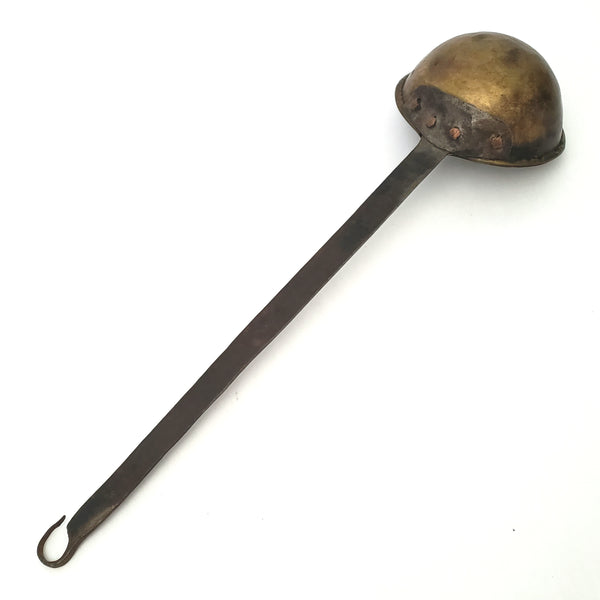 Antique Hand Forged Wrought Iron & Brass Ladle Dipper 19" Hook Hanger