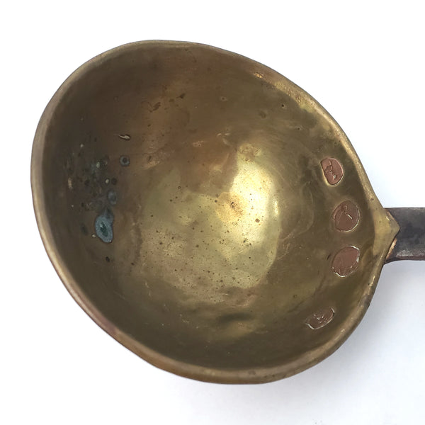 Antique Hand Forged Wrought Iron & Brass Ladle Dipper 19" Hook Hanger