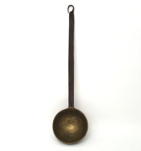 Antique Hand Forged Wrought Iron & Brass Ladle Dipper 19" Hook Hanger