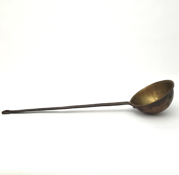 Antique Hand Forged Wrought Iron & Brass Ladle Dipper 19" Hook Hanger
