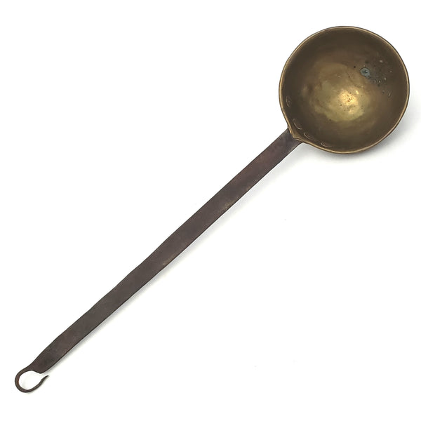 Antique Hand Forged Wrought Iron & Brass Ladle Dipper 19" Hook Hanger