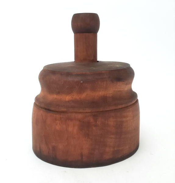 Antique Wooden Butter Mold Press Leaf and Acorn Plunger Style