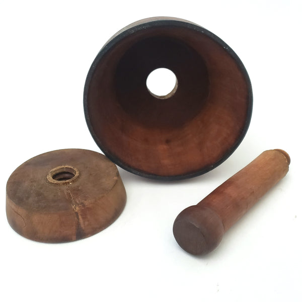 Antique Wooden Butter Mold Press Leaf and Acorn Plunger Style