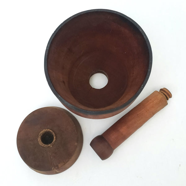 Antique Wooden Butter Mold Press Leaf and Acorn Plunger Style