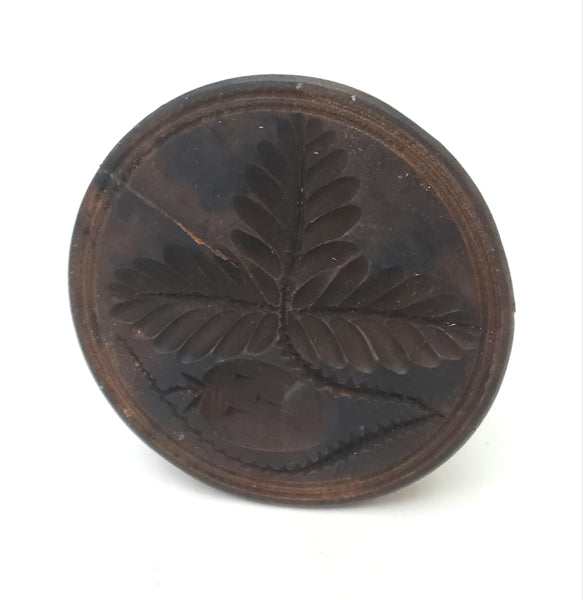 Antique Wooden Butter Mold Press Leaf and Acorn Plunger Style