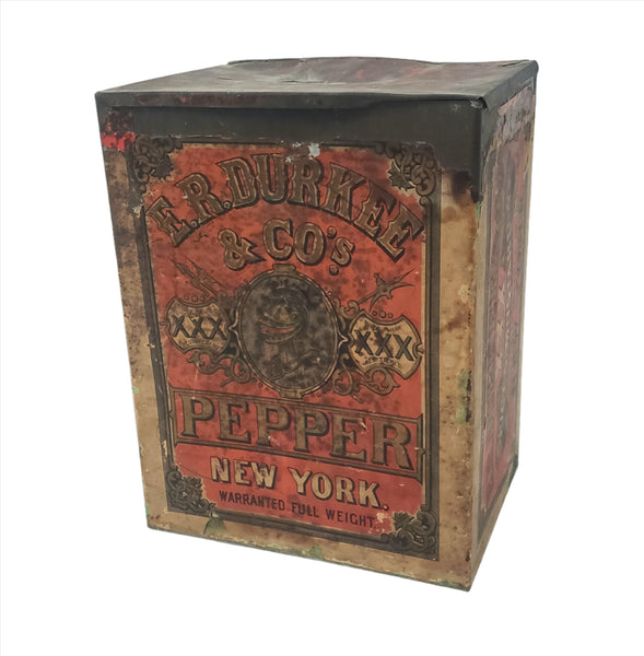 Antique Large General Store ER DURKEE Spice Pepper Tin Canister 10 1/2" New York